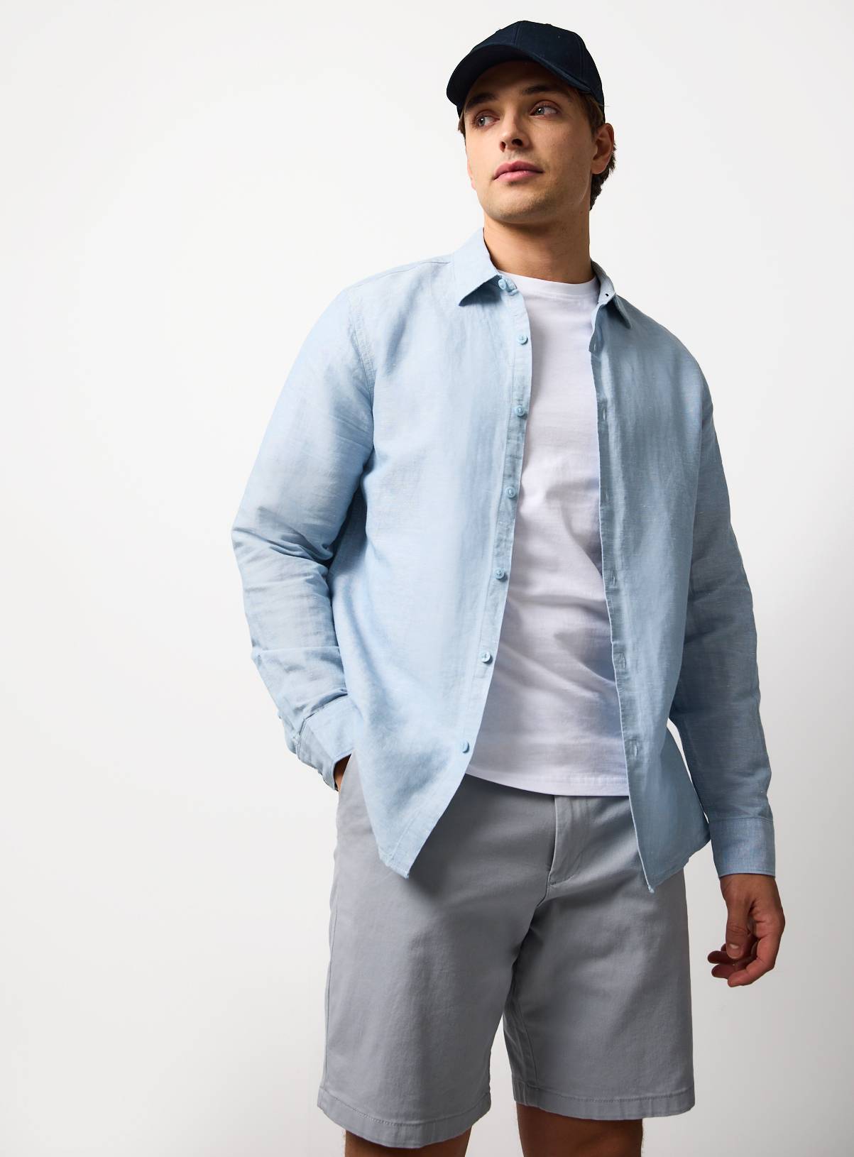 Light Blue Linen Blend Long Sleeve Button Up Shirt XXXL - Image 1